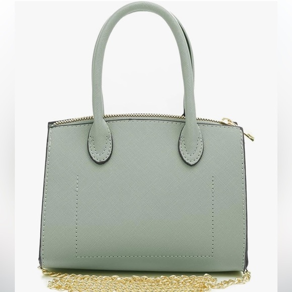 Pistachio green vegan leather top handle bag w/ gold hardware lock,  attachab… - Picture 3 of 5